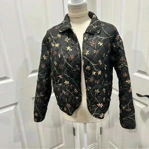 Reversible Quilted floral button front Jacket 100% silk with pockets